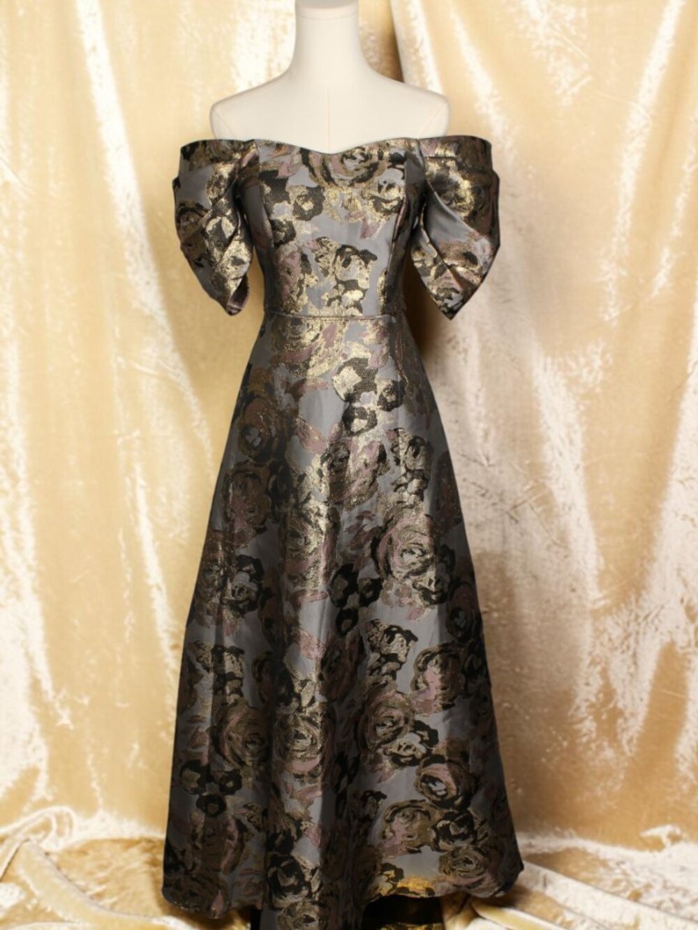 Adrianna Papell Metallic Floral Off-the-Shoulder Gown